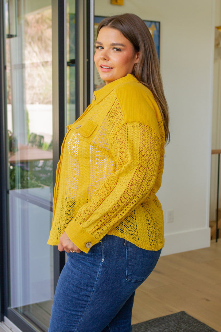 Sweeter Than Nectar Lace Button Down in Honey-Long Sleeve Tops-Inspired by Justeen-Women's Clothing Boutique in Chicago, Illinois