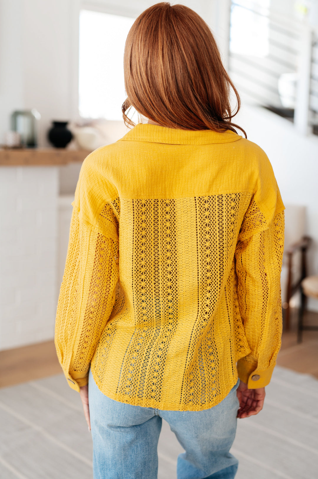 Sweeter Than Nectar Lace Button Down in Honey-Long Sleeve Tops-Inspired by Justeen-Women's Clothing Boutique in Chicago, Illinois