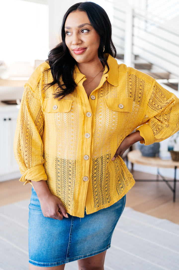 Sweeter Than Nectar Lace Button Down in Honey-Long Sleeve Tops-Inspired by Justeen-Women's Clothing Boutique in Chicago, Illinois