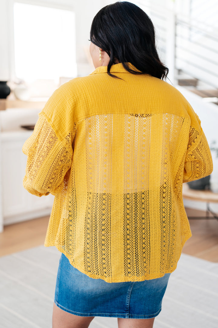 Sweeter Than Nectar Lace Button Down in Honey-Long Sleeve Tops-Inspired by Justeen-Women's Clothing Boutique in Chicago, Illinois