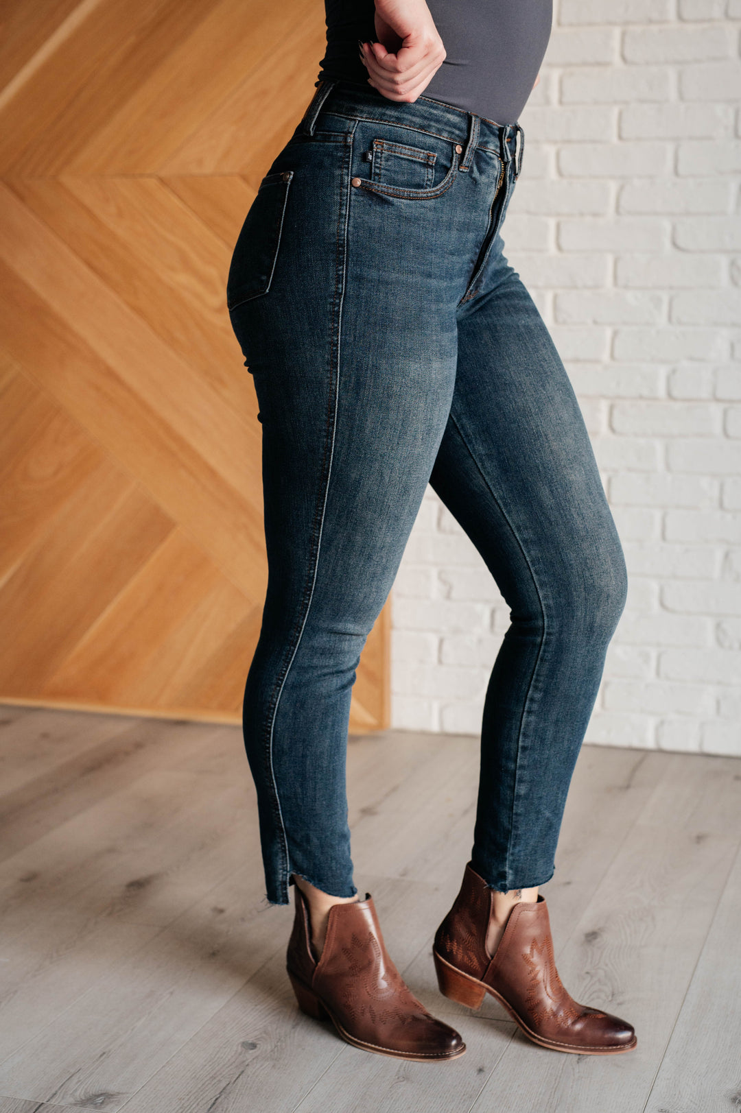 Tessa High Rise Control Top Step Hem Skinny Jeans-Denim-Inspired by Justeen-Women's Clothing Boutique