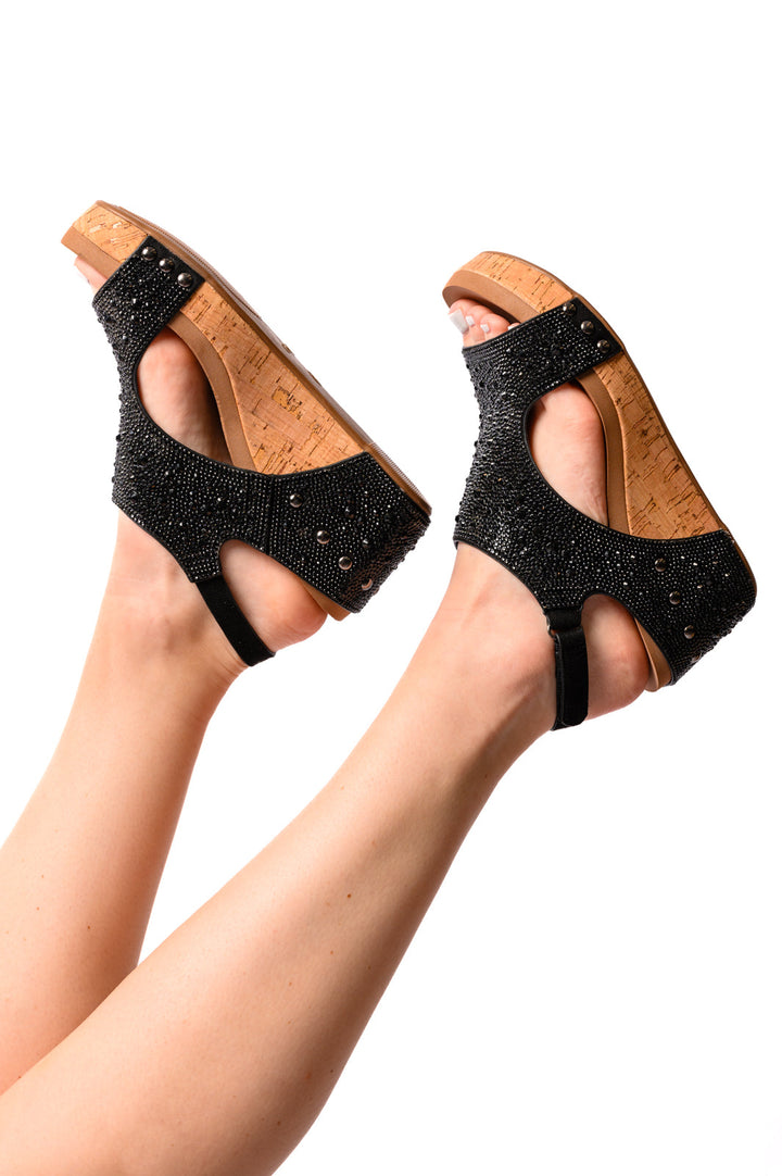 Ashley Wedge Sandals in Black Rhinestone-Shoes-Inspired by Justeen-Women's Clothing Boutique