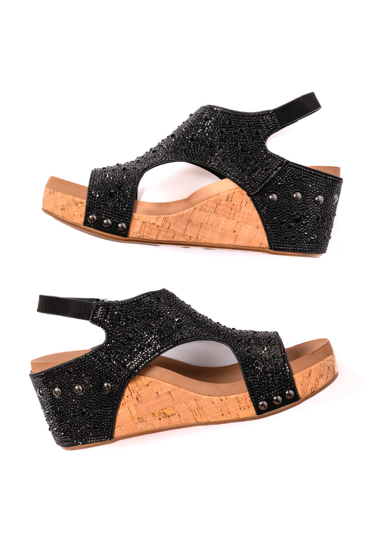 Ashley Wedge Sandals in Black Rhinestone-Shoes-Inspired by Justeen-Women's Clothing Boutique