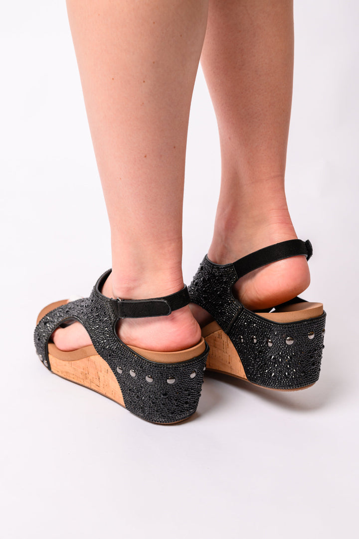 Ashley Wedge Sandals in Black Rhinestone-Shoes-Inspired by Justeen-Women's Clothing Boutique