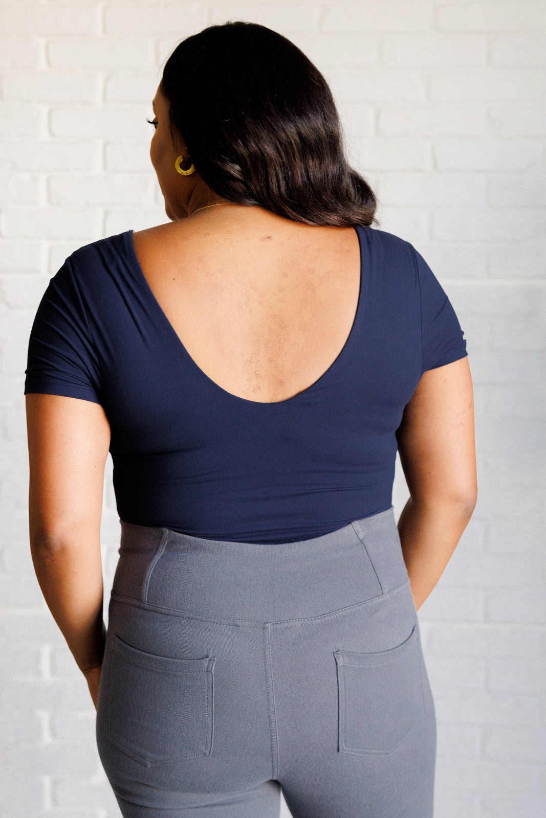 They're Not Like Us Square Neck Bodysuit in Navy-100 Short Sleeve Tops-Inspired by Justeen-Women's Clothing Boutique