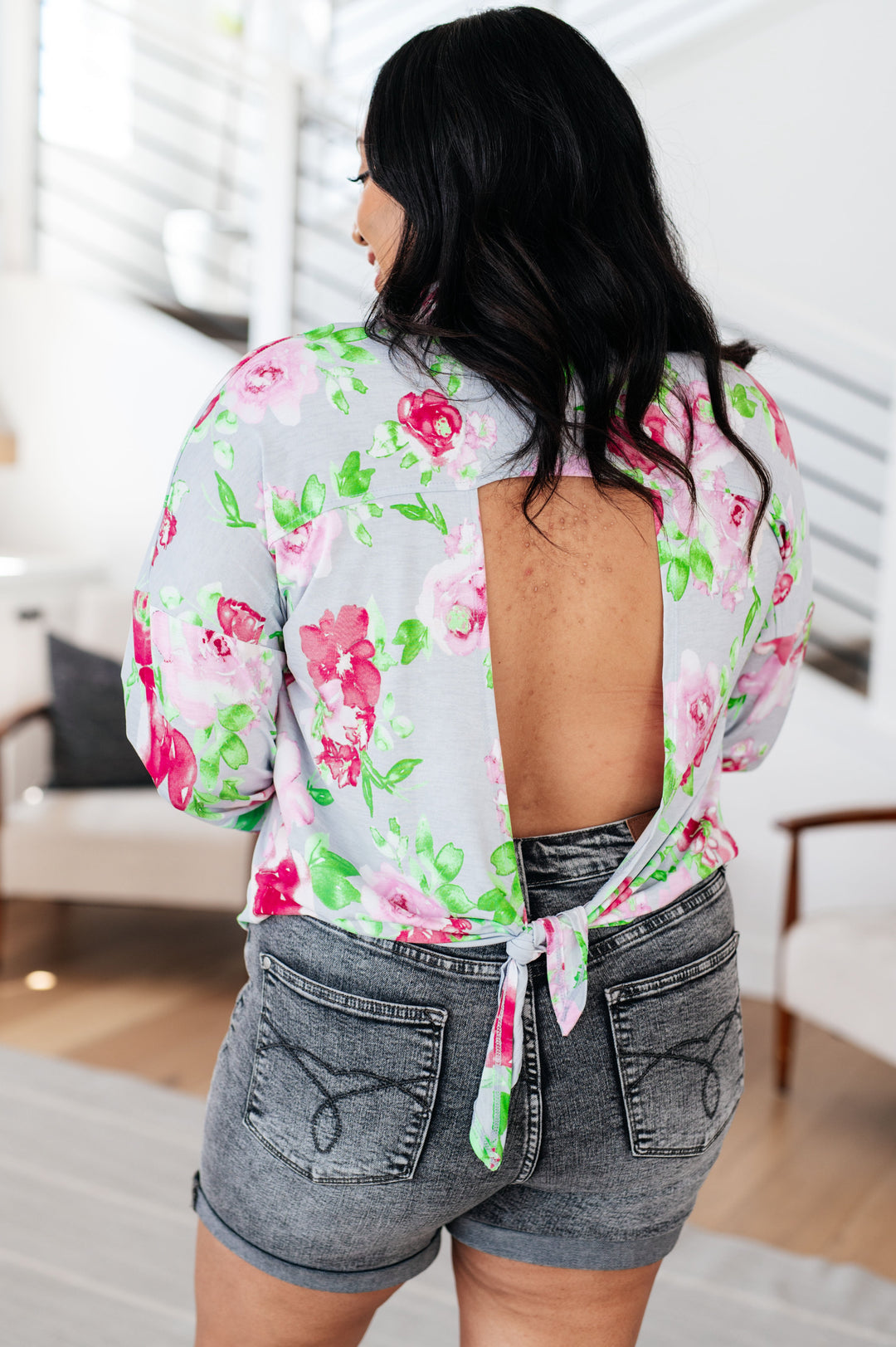 Thinking On It Open Back Floral Top-Long Sleeve Tops-Inspired by Justeen-Women's Clothing Boutique