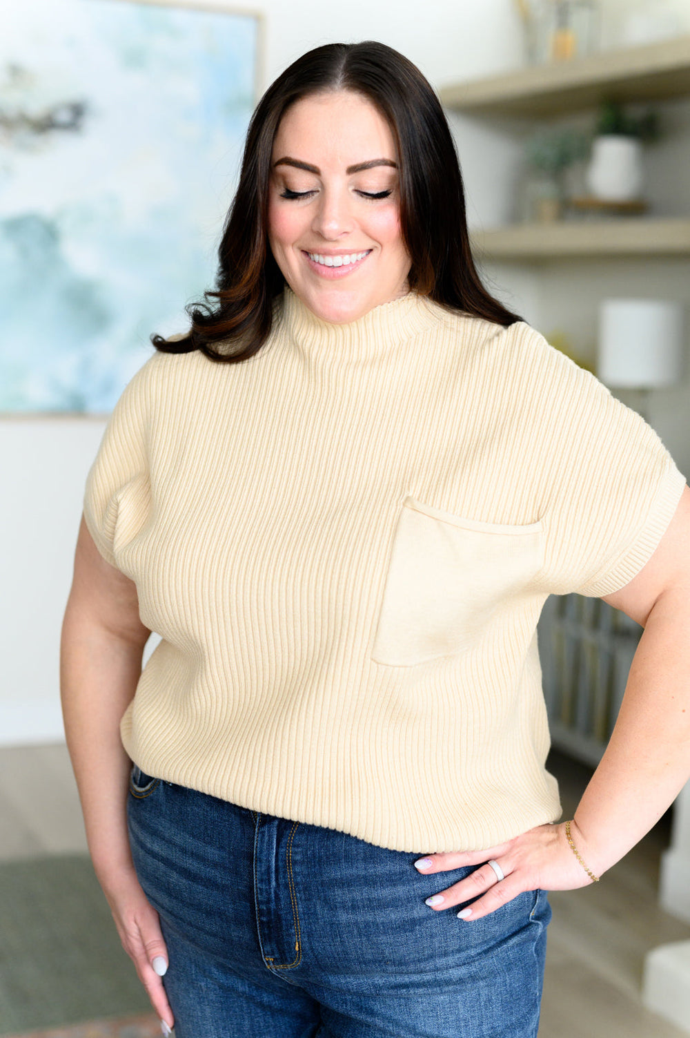 This Little Life Mock Neck Short Sleeve Sweater in Oatmeal-100 Short Sleeve Tops-Inspired by Justeen-Women's Clothing Boutique in Chicago, Illinois