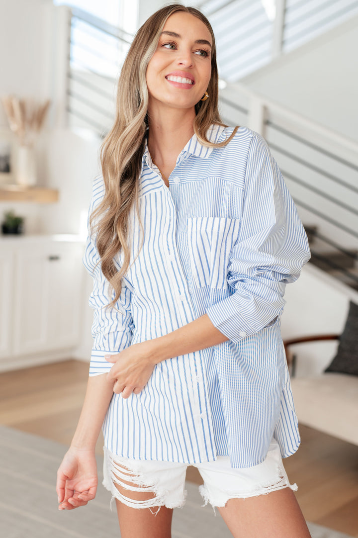 This or That Striped Button Down-110 Long Sleeve Tops-Inspired by Justeen-Women's Clothing Boutique in Chicago, Illinois