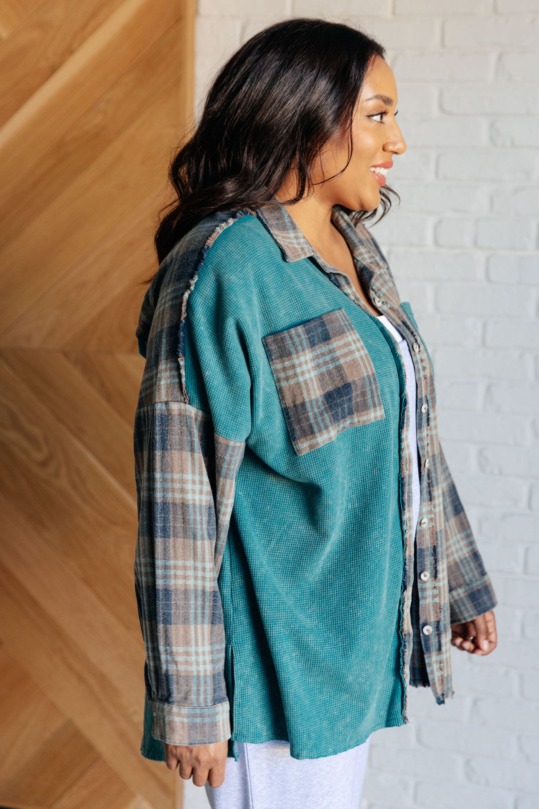 Tied for Time Thermal Plaid Button Up-110 Long Sleeve Tops-Inspired by Justeen-Women's Clothing Boutique