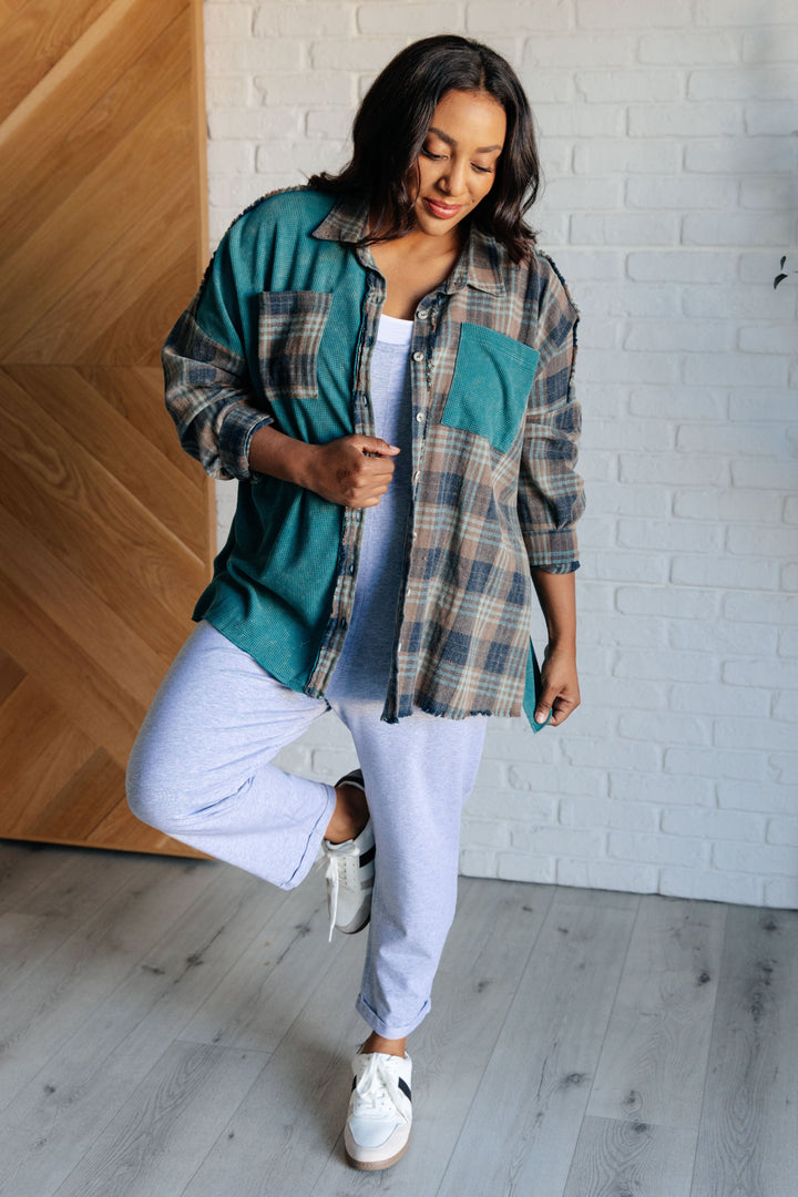 Tied for Time Thermal Plaid Button Up-110 Long Sleeve Tops-Inspired by Justeen-Women's Clothing Boutique