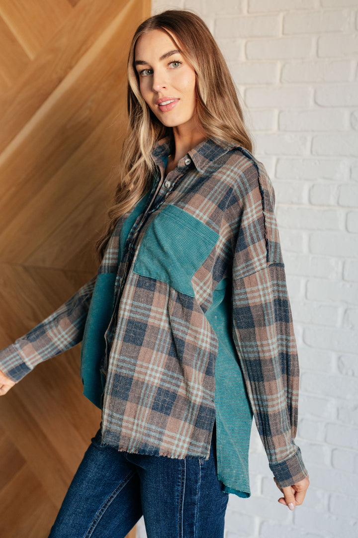 Tied for Time Thermal Plaid Button Up-110 Long Sleeve Tops-Inspired by Justeen-Women's Clothing Boutique