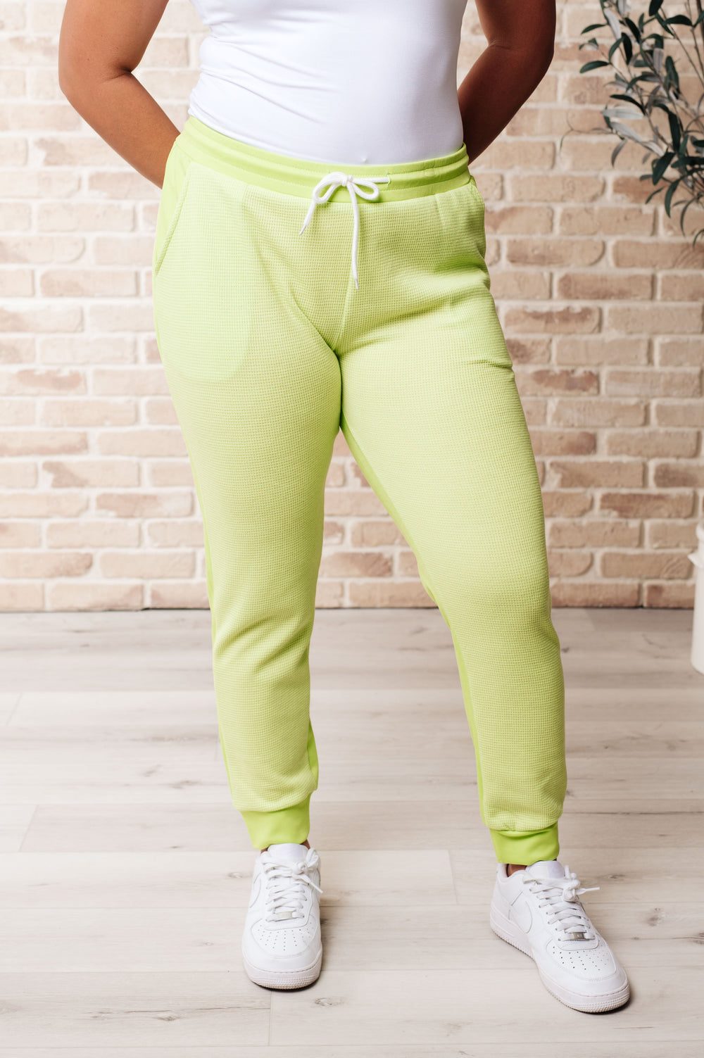 Tommy Two Tone Waffle Joggers Lime-Pants-Inspired by Justeen-Women's Clothing Boutique