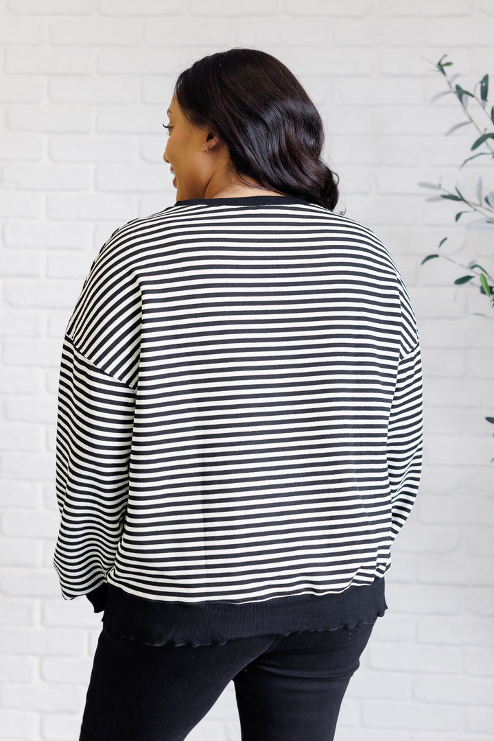 Too Good to Be True Striped Drop Shoulder Top in Black-110 Long Sleeve Tops-Inspired by Justeen-Women's Clothing Boutique