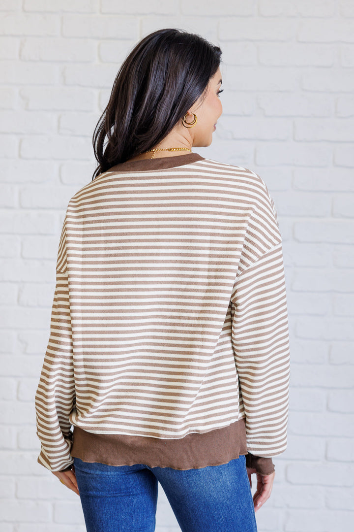 Too Good to be True Striped Drop Shoulder Top in Brown-110 Long Sleeve Tops-Inspired by Justeen-Women's Clothing Boutique