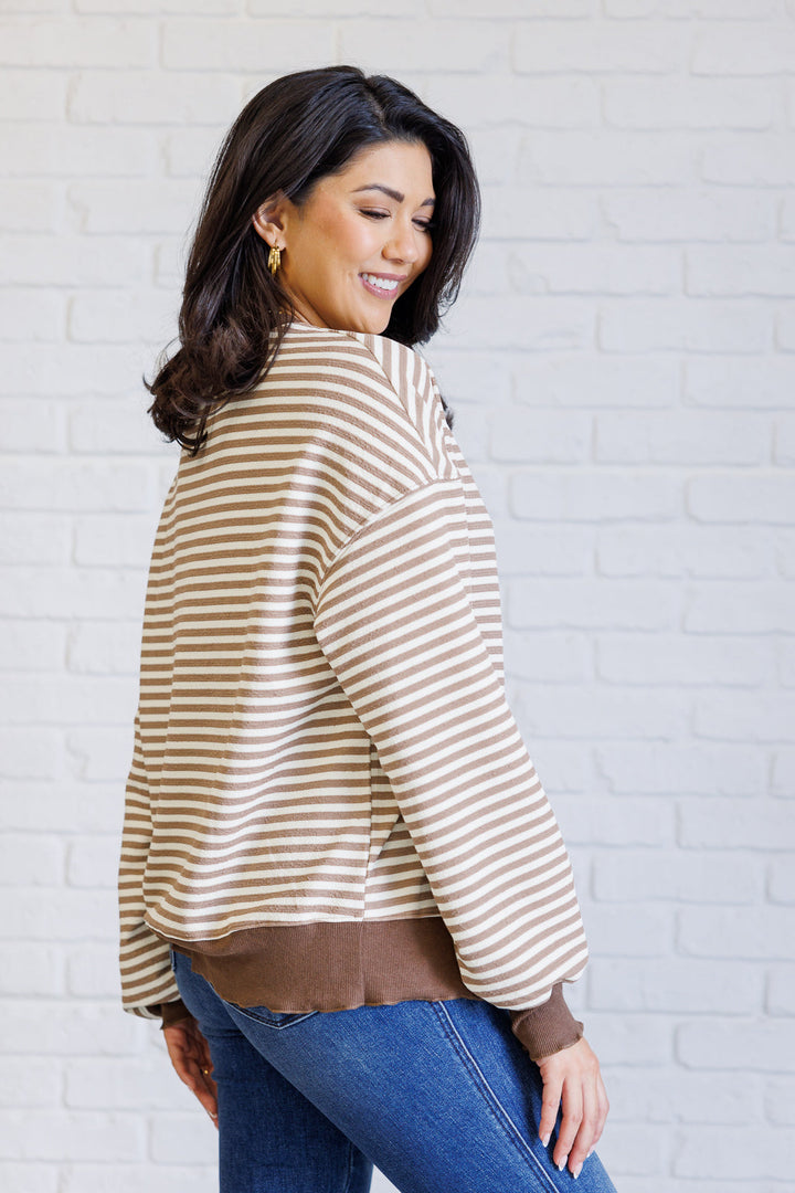 Too Good to be True Striped Drop Shoulder Top in Brown-110 Long Sleeve Tops-Inspired by Justeen-Women's Clothing Boutique