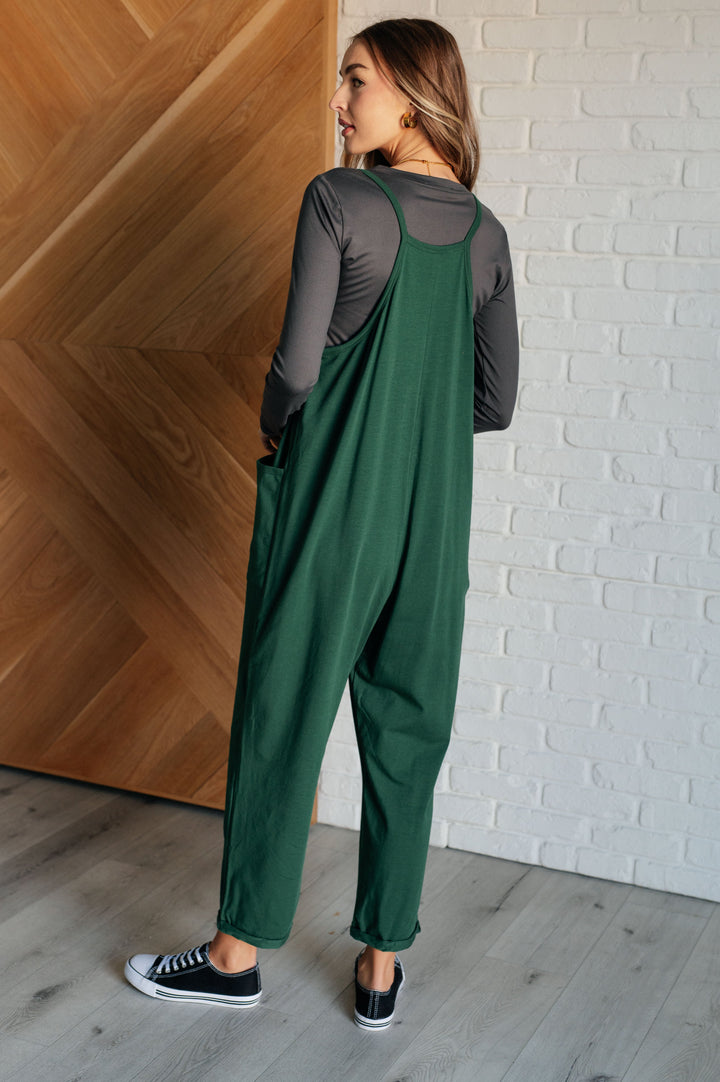 Totally Me Spaghetti Strap Jumpsuit in Dark Green-Jumpsuits & Rompers-Inspired by Justeen-Women's Clothing Boutique