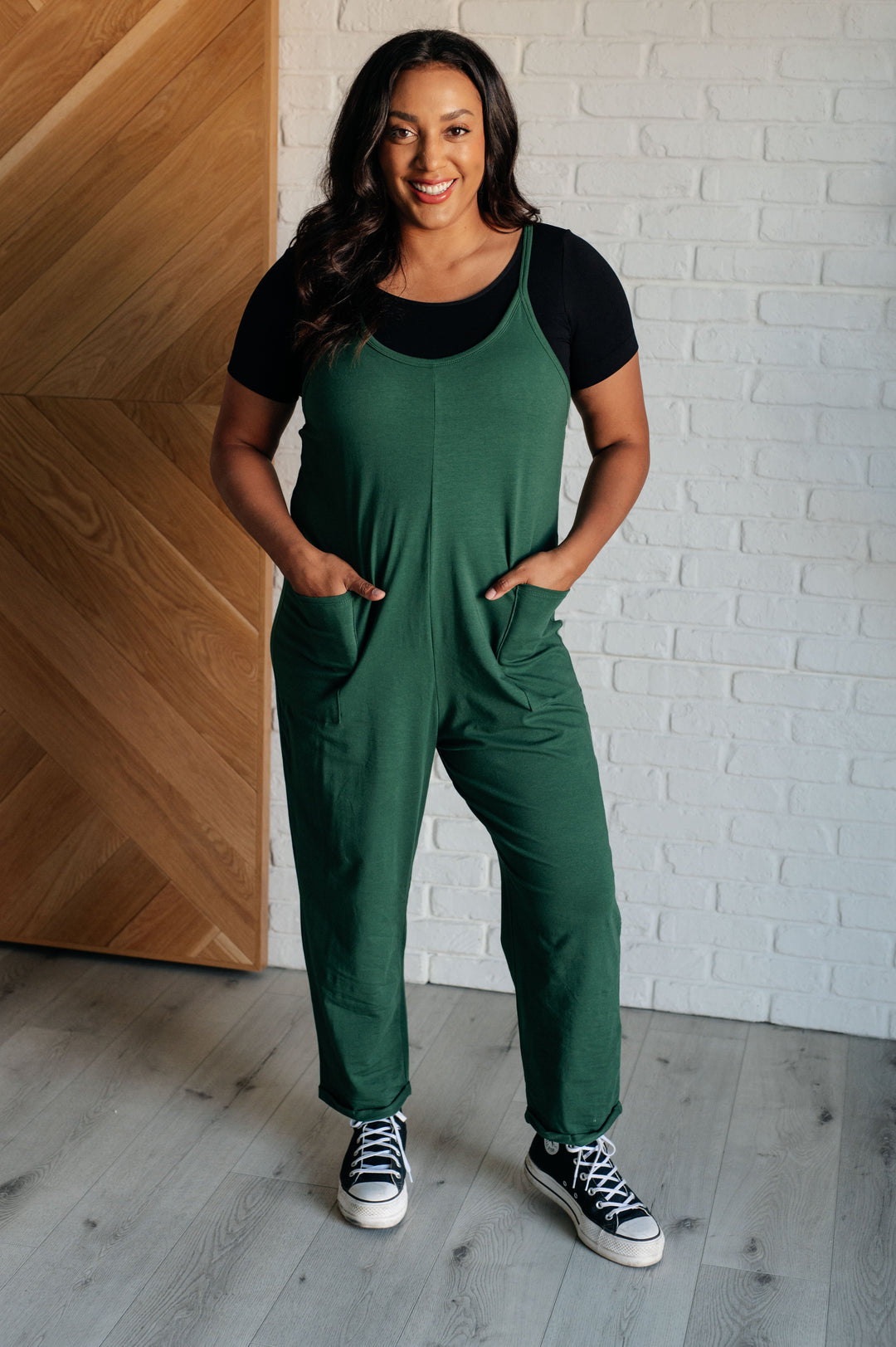 Totally Me Spaghetti Strap Jumpsuit in Dark Green-Jumpsuits & Rompers-Inspired by Justeen-Women's Clothing Boutique