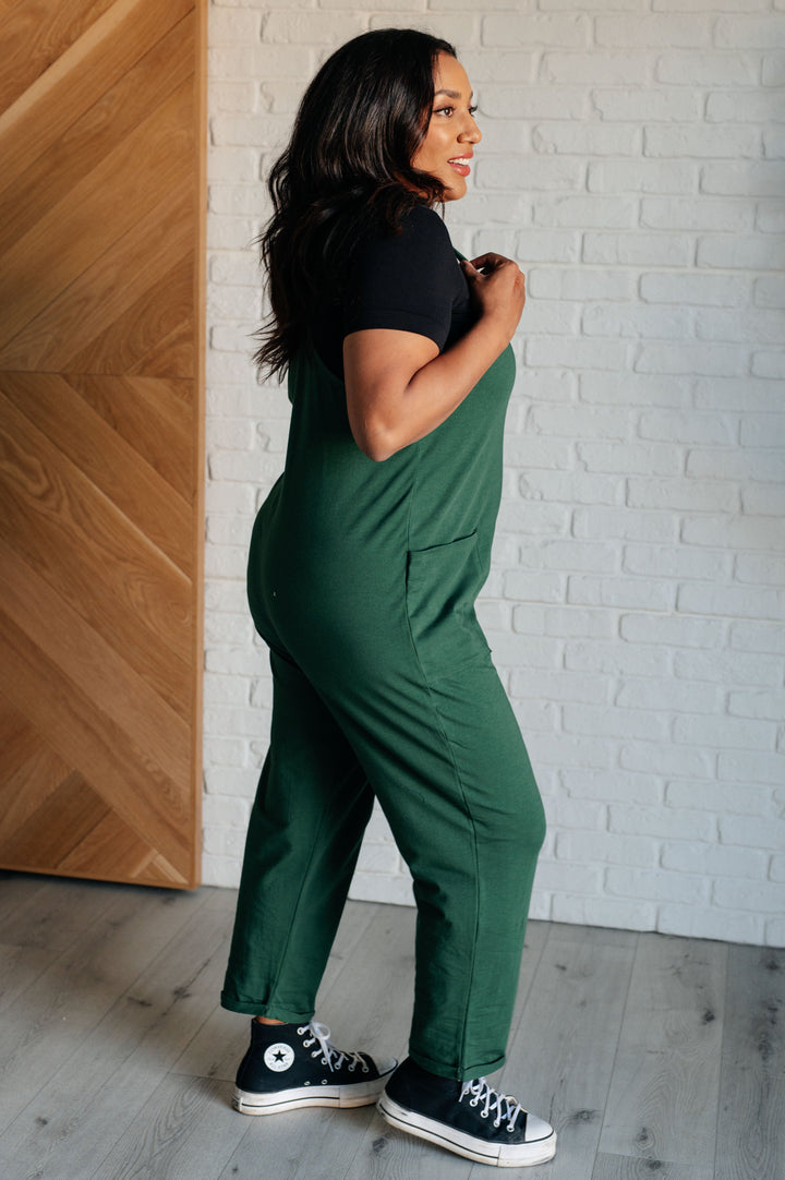 Totally Me Spaghetti Strap Jumpsuit in Dark Green-Jumpsuits & Rompers-Inspired by Justeen-Women's Clothing Boutique