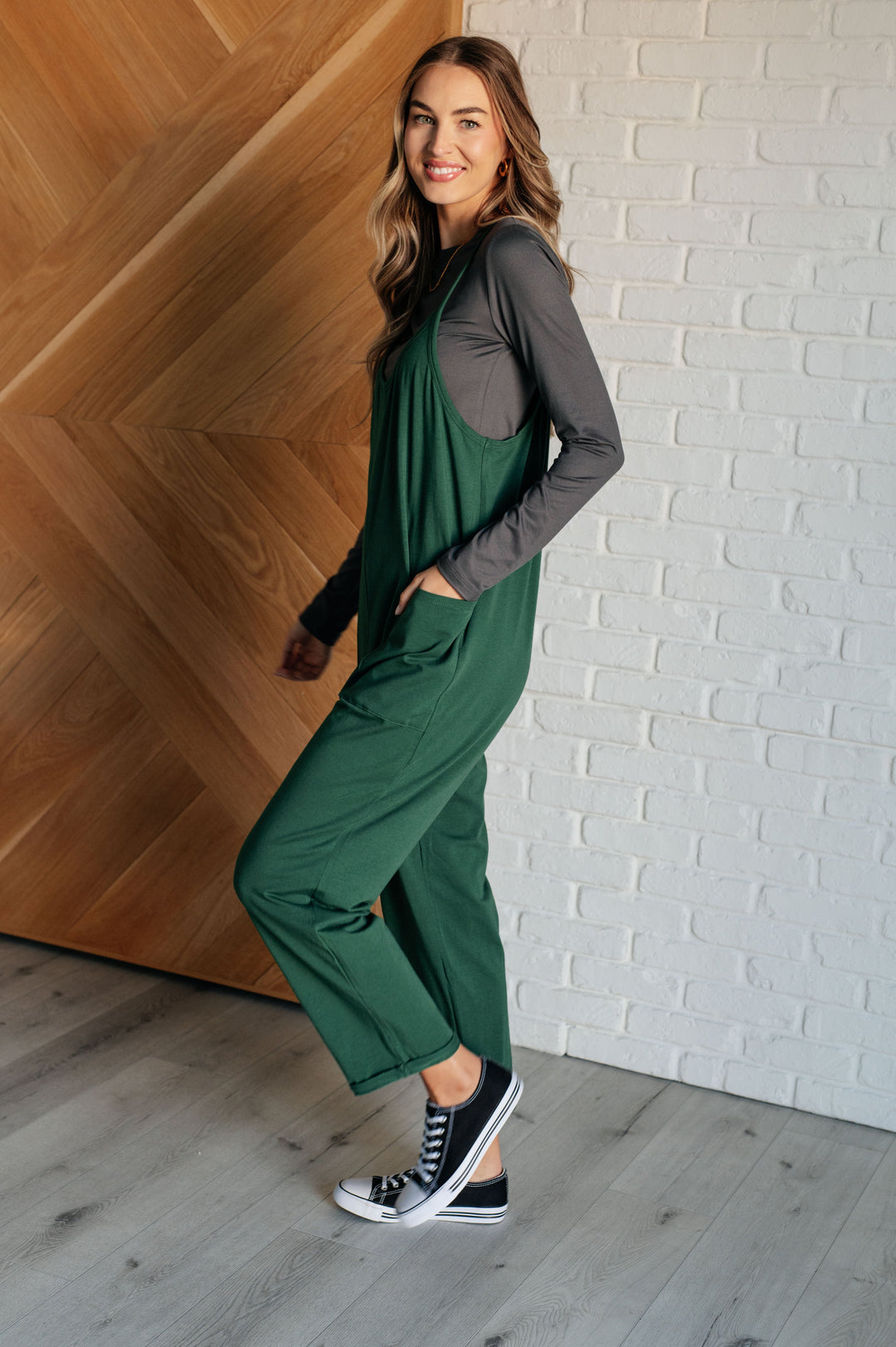 Totally Me Spaghetti Strap Jumpsuit in Dark Green-Jumpsuits & Rompers-Inspired by Justeen-Women's Clothing Boutique