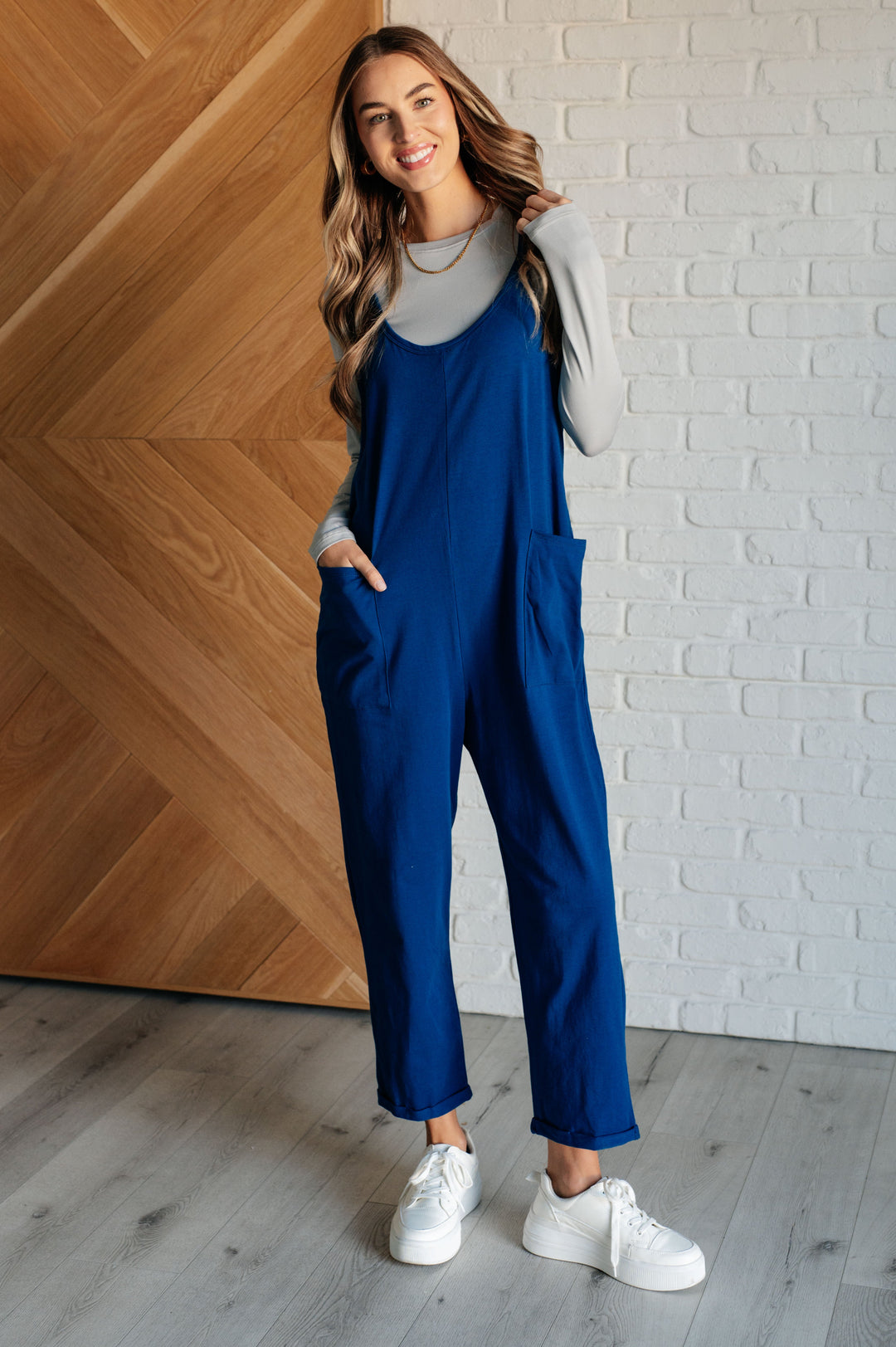 Totally Me Spaghetti Strap Jumpsuit in Light Navy-Jumpsuits & Rompers-Inspired by Justeen-Women's Clothing Boutique