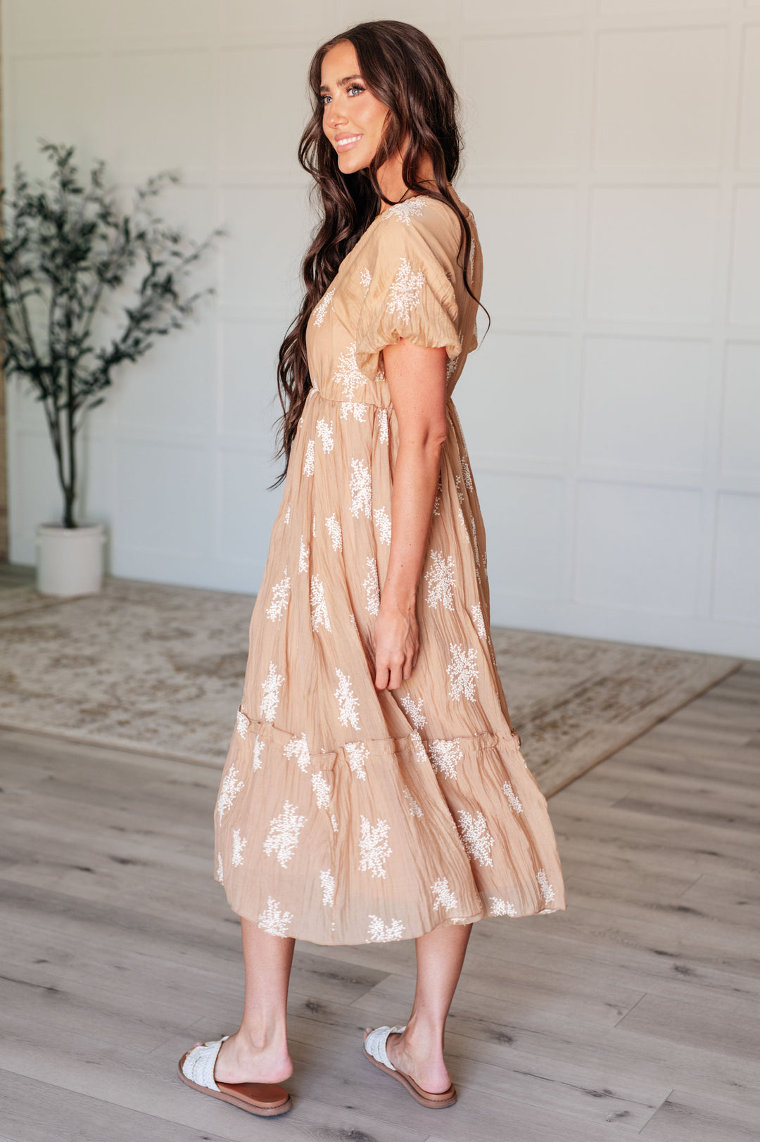 Trusting My Intuition Balloon Sleeve Dress in Camel-Dresses-Inspired by Justeen-Women's Clothing Boutique