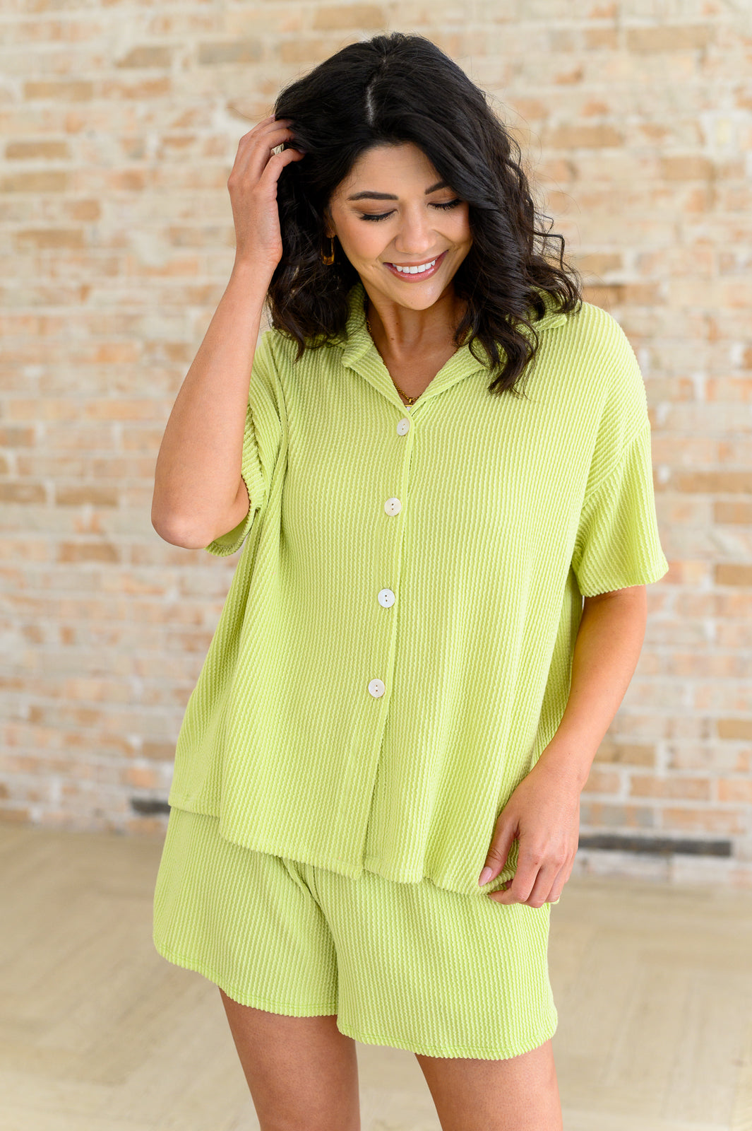 Two's Company Ribbed Button Down-Short Sleeve Tops-Inspired by Justeen-Women's Clothing Boutique