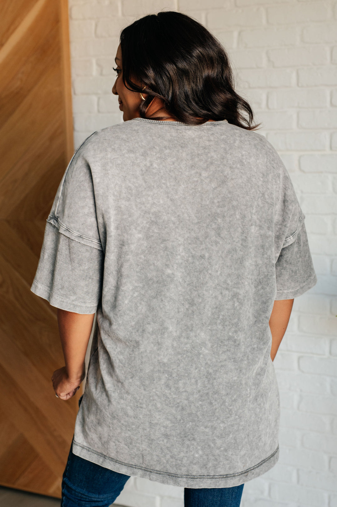 Unbothered Mineral Wash Top in Grey-100 Short Sleeve Tops-Inspired by Justeen-Women's Clothing Boutique