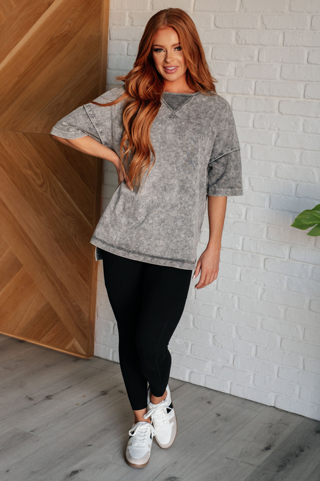 Unbothered Mineral Wash Top in Grey-100 Short Sleeve Tops-Inspired by Justeen-Women's Clothing Boutique