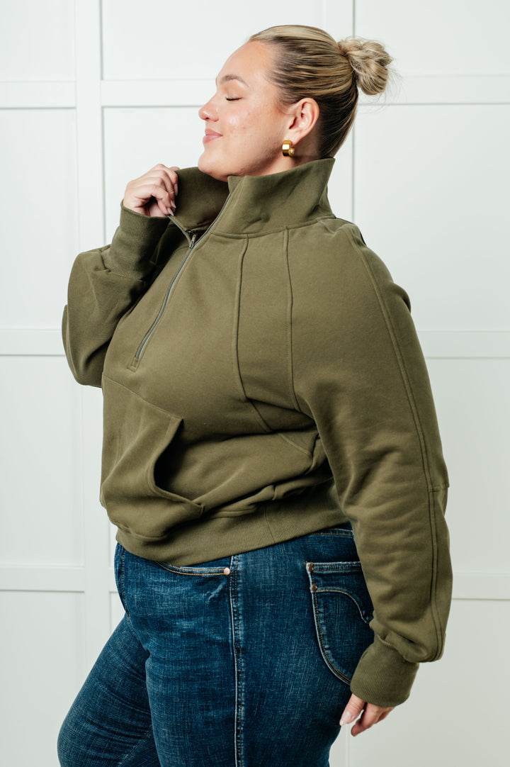 Under Her Spell Half Zip Pullover in Green-Sweaters/Sweatshirts-Inspired by Justeen-Women's Clothing Boutique