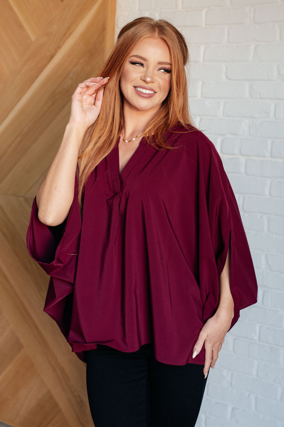 Universal Philosophy Blouse in Wine-110 Long Sleeve Tops-Inspired by Justeen-Women's Clothing Boutique