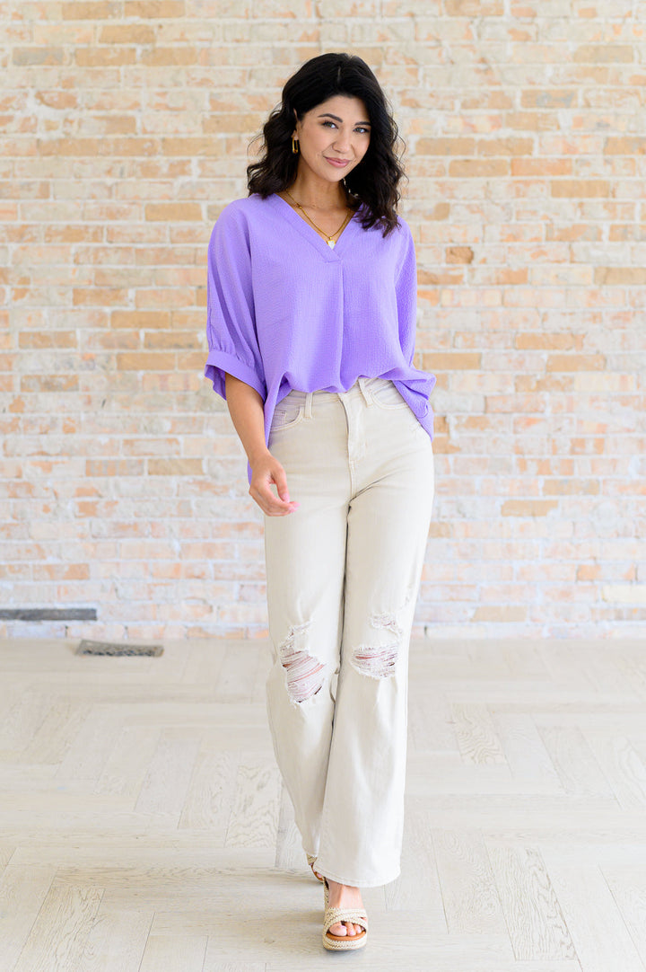 Up For Anything V-Neck Blouse in Lavender-Short Sleeve Tops-Inspired by Justeen-Women's Clothing Boutique