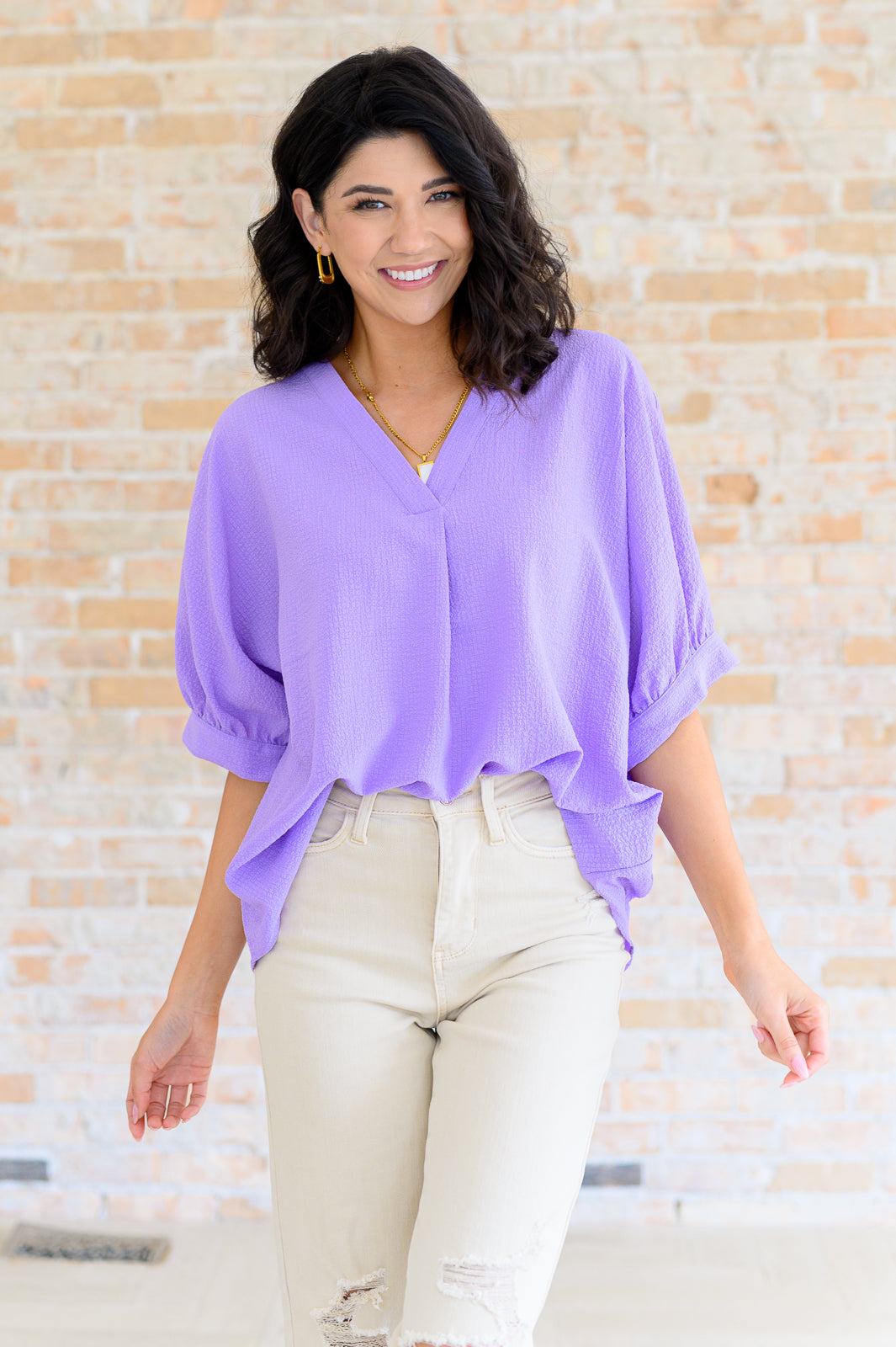 Up For Anything V-Neck Blouse in Lavender-Short Sleeve Tops-Inspired by Justeen-Women's Clothing Boutique