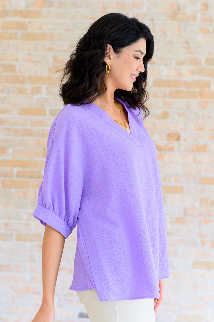 Up For Anything V-Neck Blouse in Lavender-Short Sleeve Tops-Inspired by Justeen-Women's Clothing Boutique