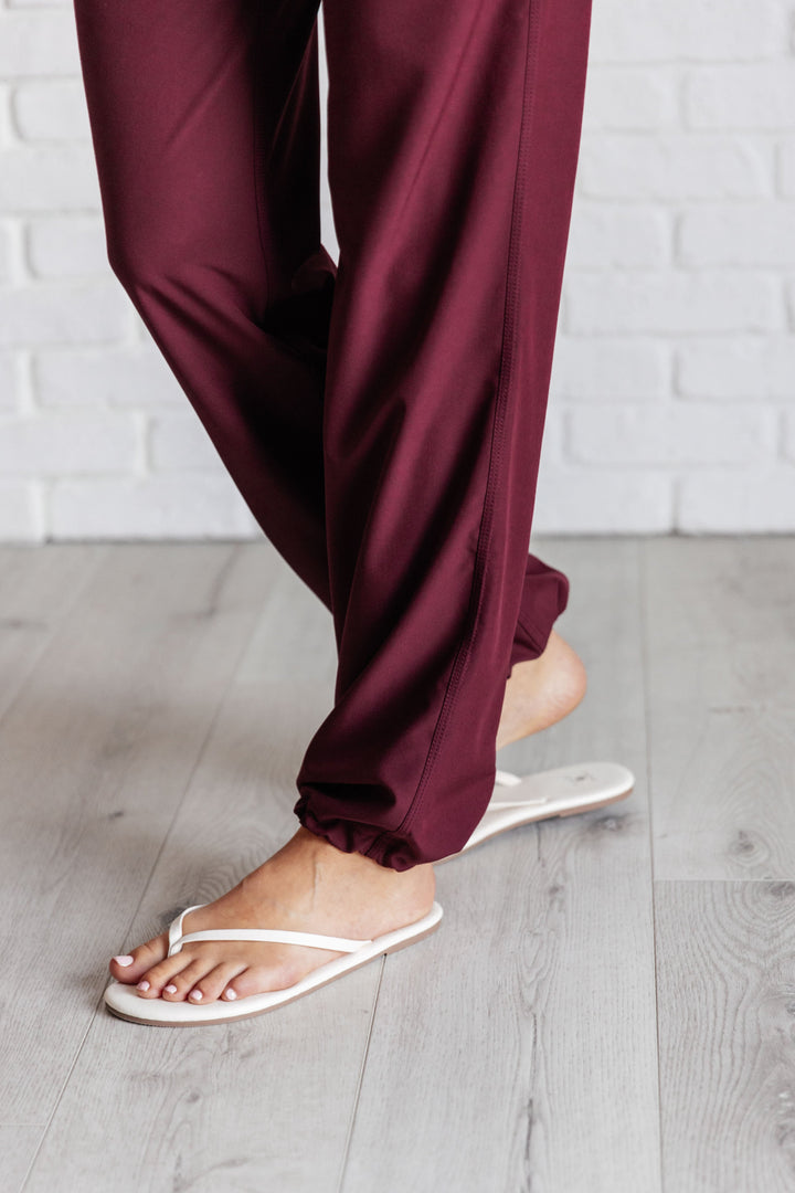 Runner's High Drawstring Joggers in Red Merlot-Pants-Inspired by Justeen-Women's Clothing Boutique