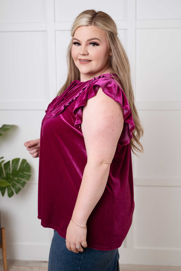 Velveteen Queen Blouse in Magenta-100 Short Sleeve Tops-Inspired by Justeen-Women's Clothing Boutique