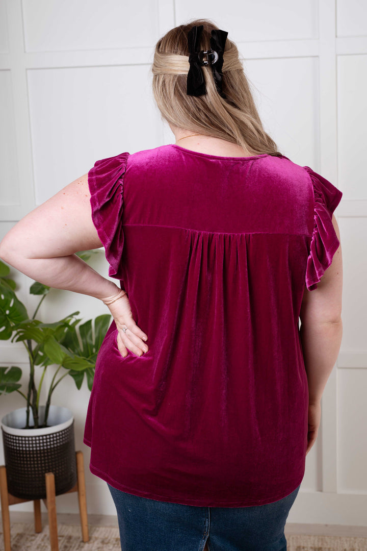 Velveteen Queen Blouse in Magenta-100 Short Sleeve Tops-Inspired by Justeen-Women's Clothing Boutique