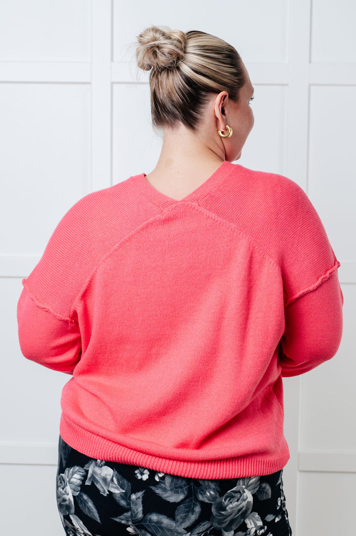 Very Understandable V-Neck Sweater in Pink-Sweaters/Sweatshirts-Inspired by Justeen-Women's Clothing Boutique