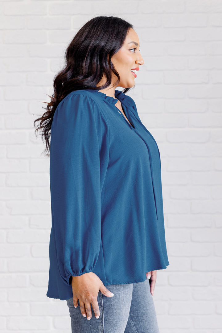 We Believe Keyhole Tie Detail Blouse-110 Long Sleeve Tops-Inspired by Justeen-Women's Clothing Boutique