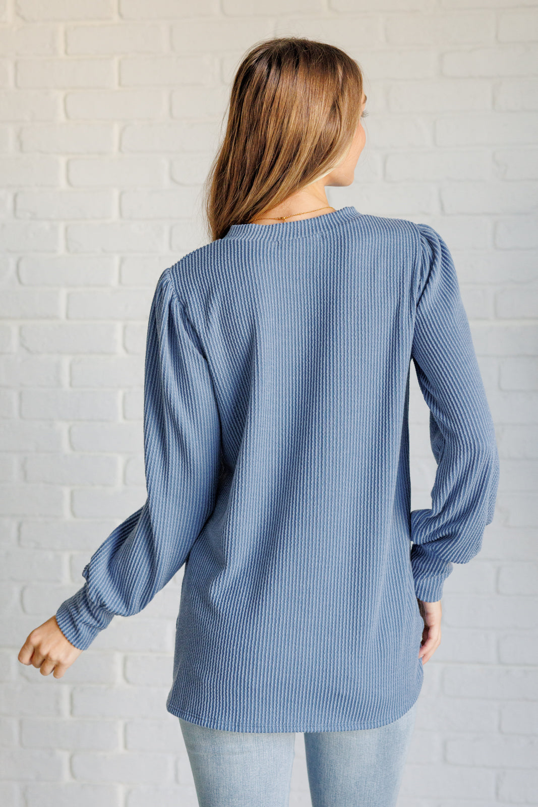 When the Sun Goes Down Mineral Wash Ribbed Knit Top in Vintage Denim-110 Long Sleeve Tops-Inspired by Justeen-Women's Clothing Boutique