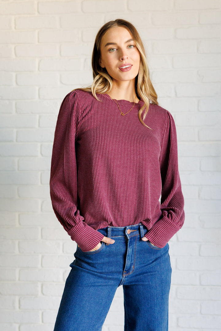 When the Sun Goes Down Mineral Wash Ribbed Knit Top in Wine-110 Long Sleeve Tops-Inspired by Justeen-Women's Clothing Boutique