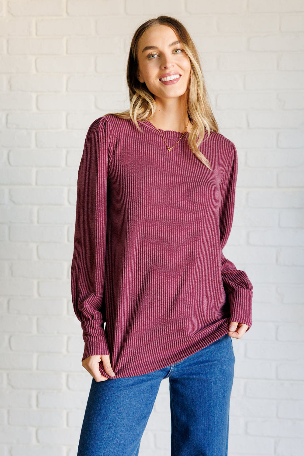 When the Sun Goes Down Mineral Wash Ribbed Knit Top in Wine-110 Long Sleeve Tops-Inspired by Justeen-Women's Clothing Boutique