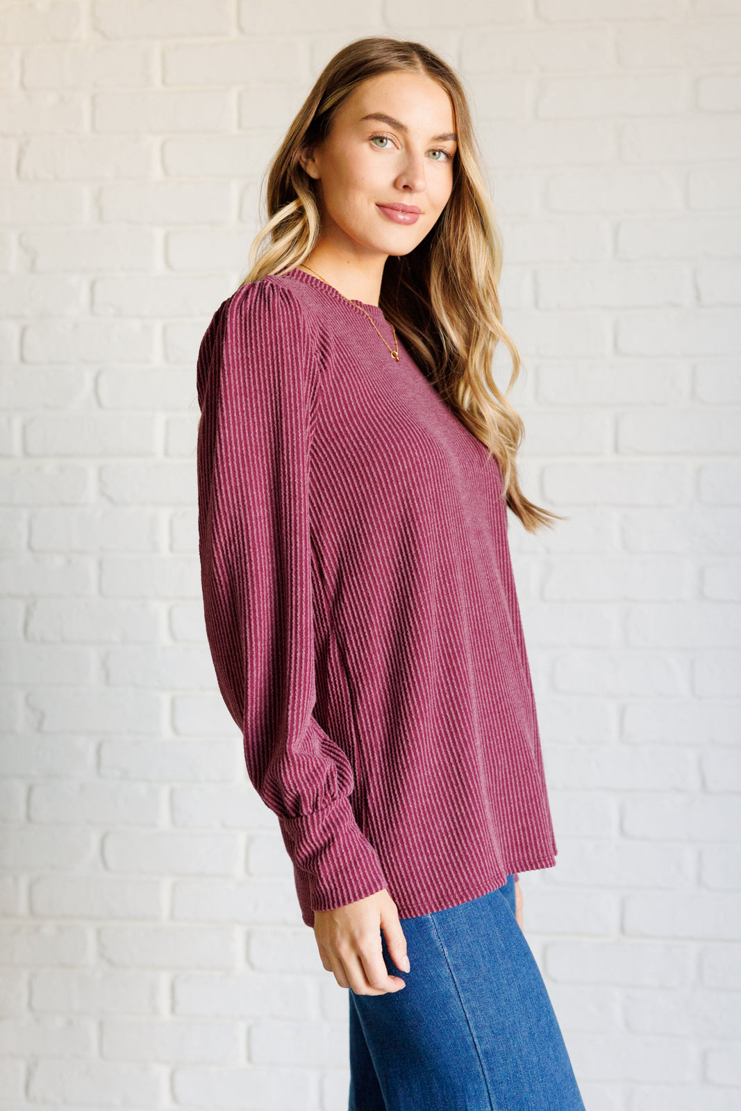 When the Sun Goes Down Mineral Wash Ribbed Knit Top in Wine-110 Long Sleeve Tops-Inspired by Justeen-Women's Clothing Boutique