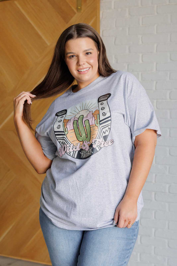 Wild & Free Horseshoe Graphic Tee-100 Short Sleeve Tops-Inspired by Justeen-Women's Clothing Boutique