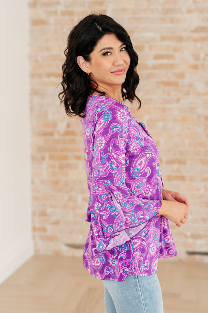 Willow Bell Sleeve Top in Lavender Paisley-Tops-Inspired by Justeen-Women's Clothing Boutique