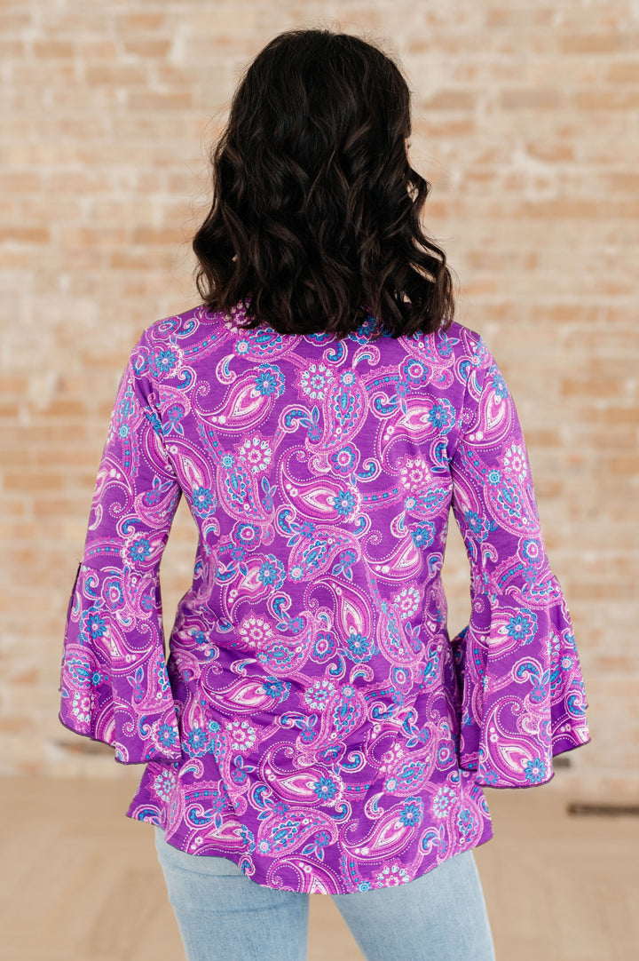 Willow Bell Sleeve Top in Lavender Paisley-Tops-Inspired by Justeen-Women's Clothing Boutique