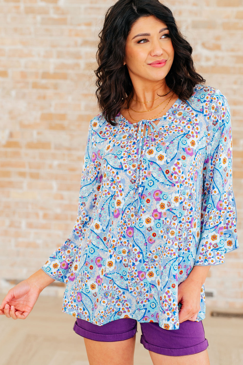 Willow Bell Sleeve Top in Retro Ditsy Floral-Short Sleeve Tops-Inspired by Justeen-Women's Clothing Boutique in Chicago, Illinois