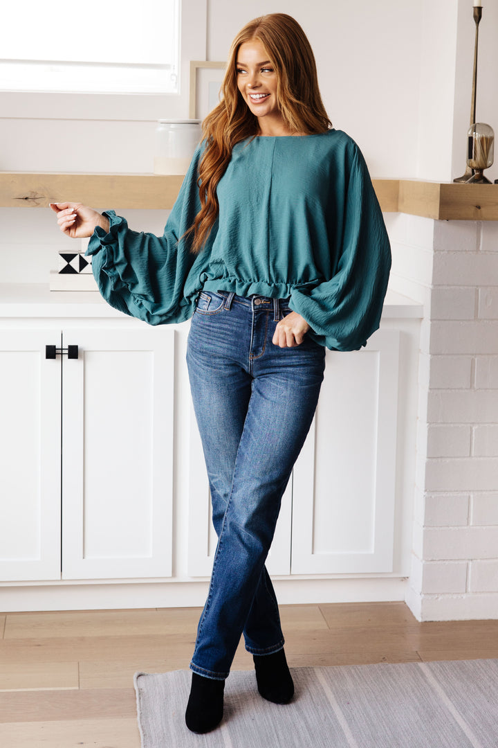 Winging It Ruffle Detail Top in Teal-110 Long Sleeve Tops-Inspired by Justeen-Women's Clothing Boutique