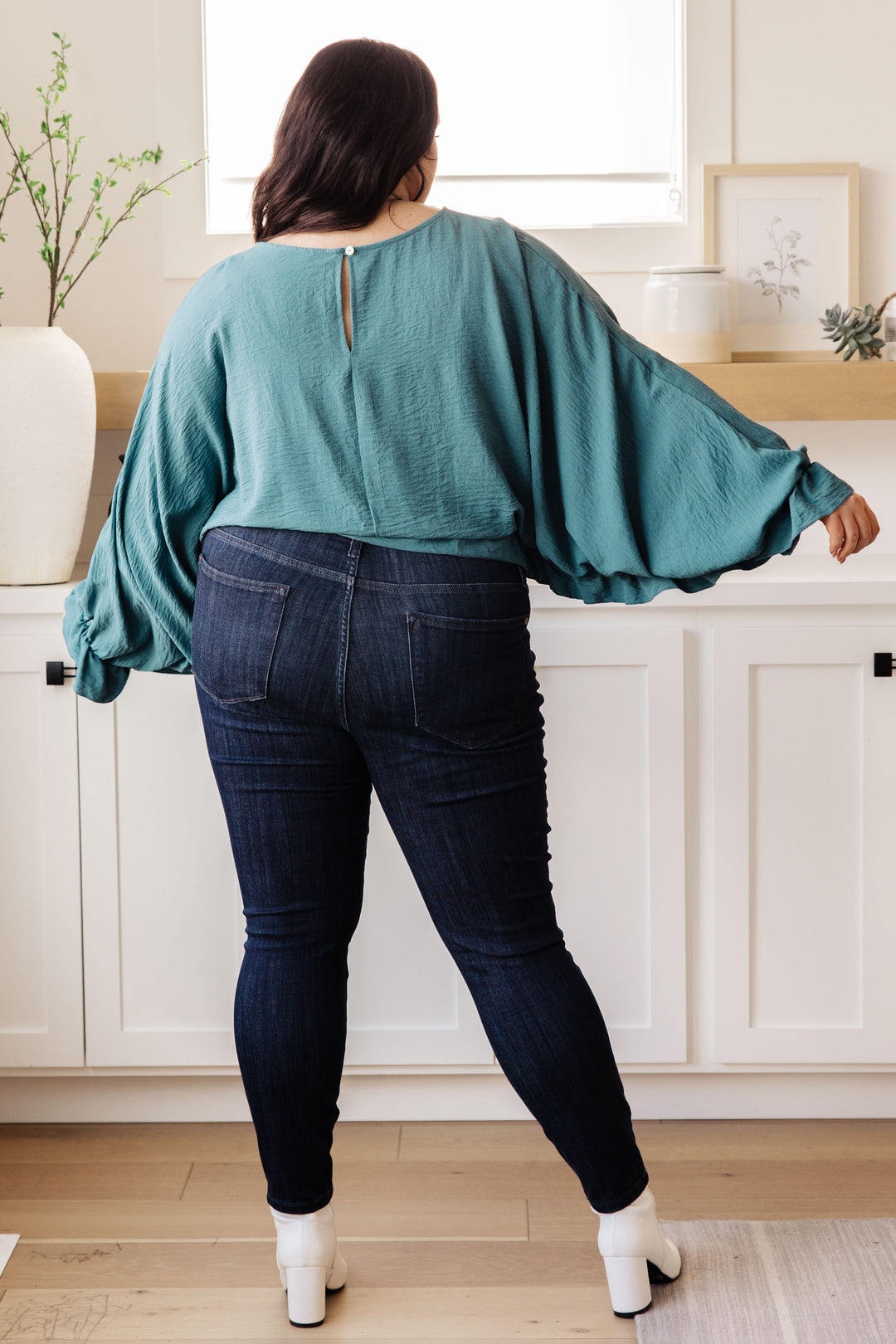 Winging It Ruffle Detail Top in Teal-110 Long Sleeve Tops-Inspired by Justeen-Women's Clothing Boutique