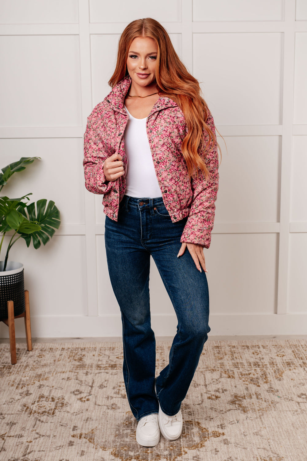 Wish Me Well Floral Printed Puffer Jacket in Rose Multi-Outerwear-Inspired by Justeen-Women's Clothing Boutique