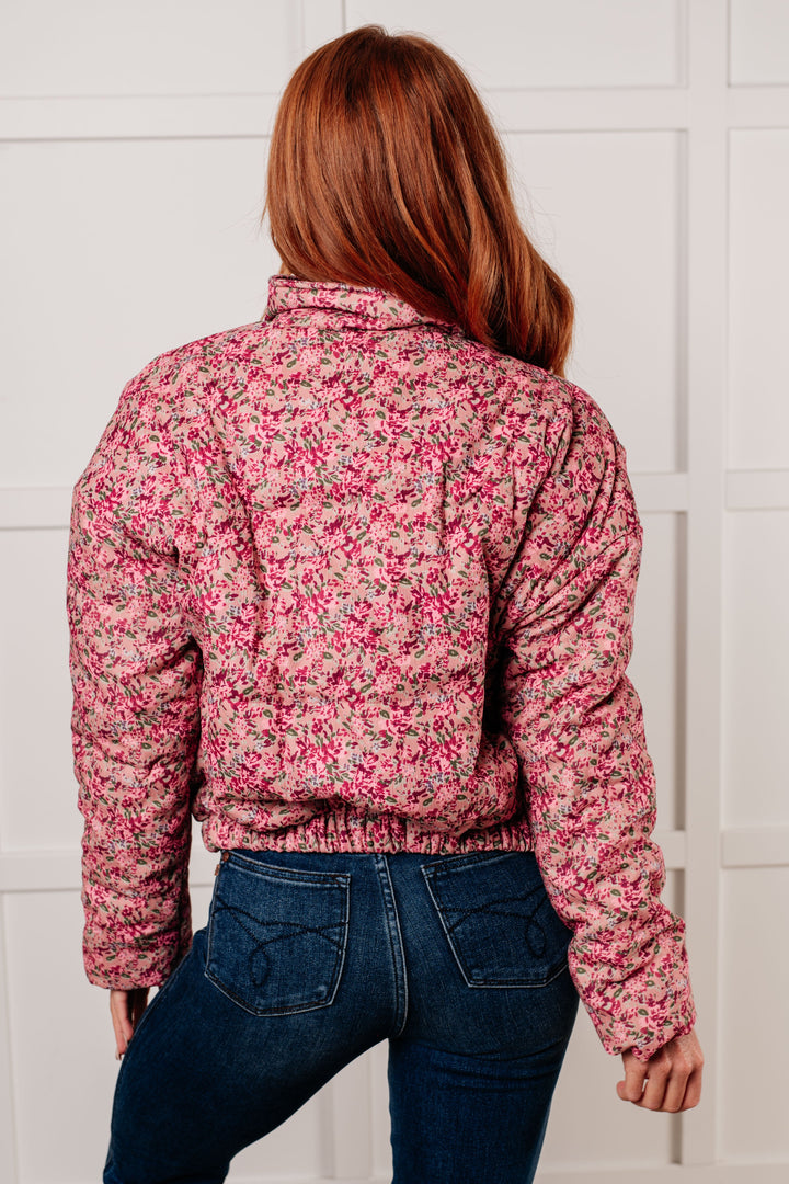 Wish Me Well Floral Printed Puffer Jacket in Rose Multi-Outerwear-Inspired by Justeen-Women's Clothing Boutique